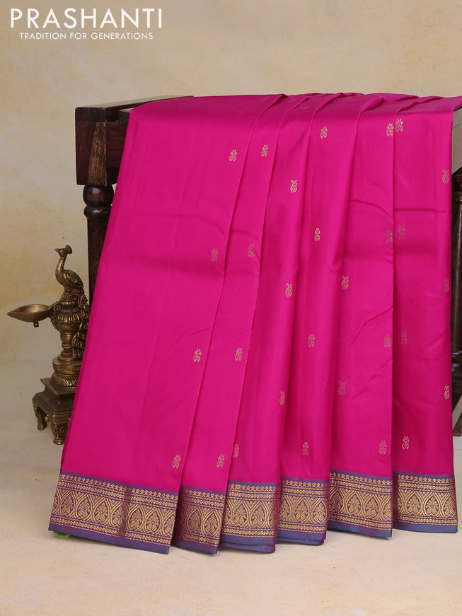 Pure kanchipuram silk saree pink and dual shade of blue with zari woven buttas and zari woven border