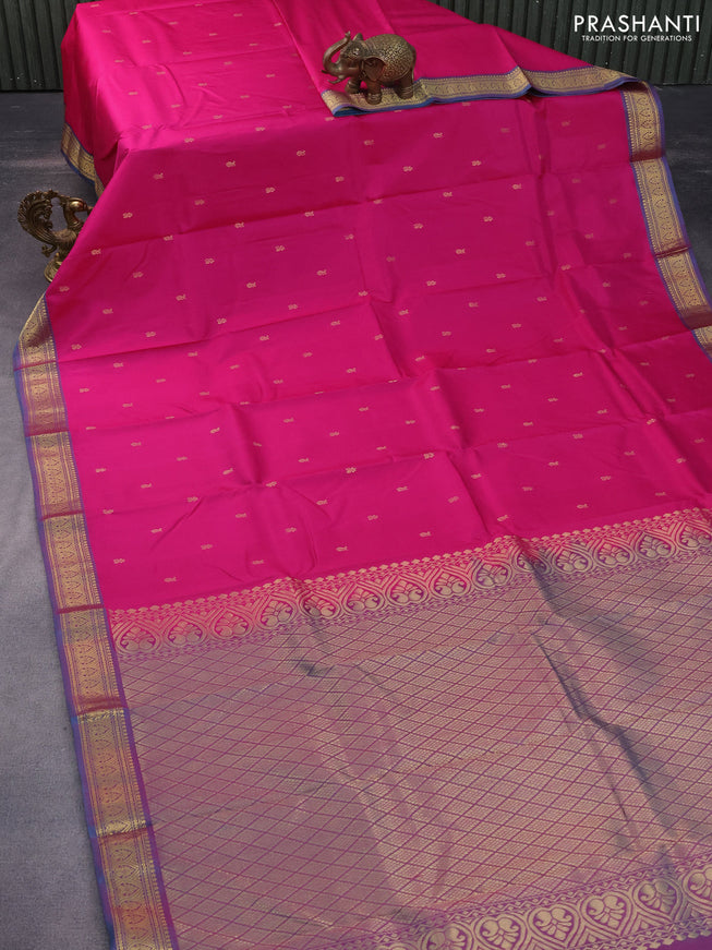 Pure kanchipuram silk saree pink and dual shade of blue with zari woven buttas and zari woven border