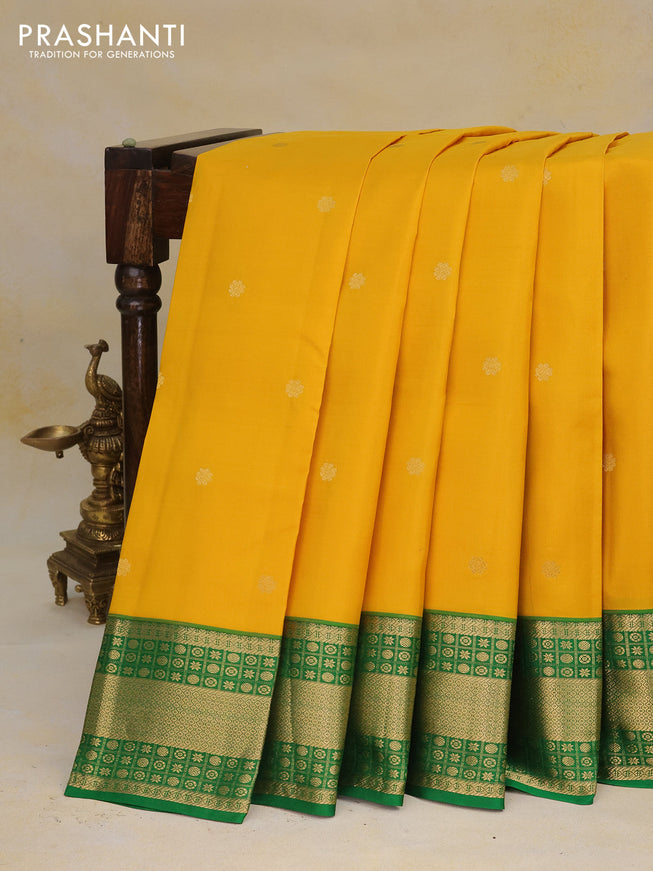 Pure kanchipuram silk saree mango yellow and green with zari woven buttas and zari woven border