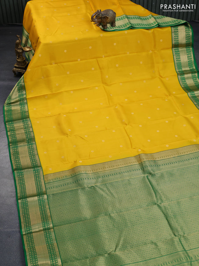 Pure kanchipuram silk saree mango yellow and green with zari woven buttas and zari woven border