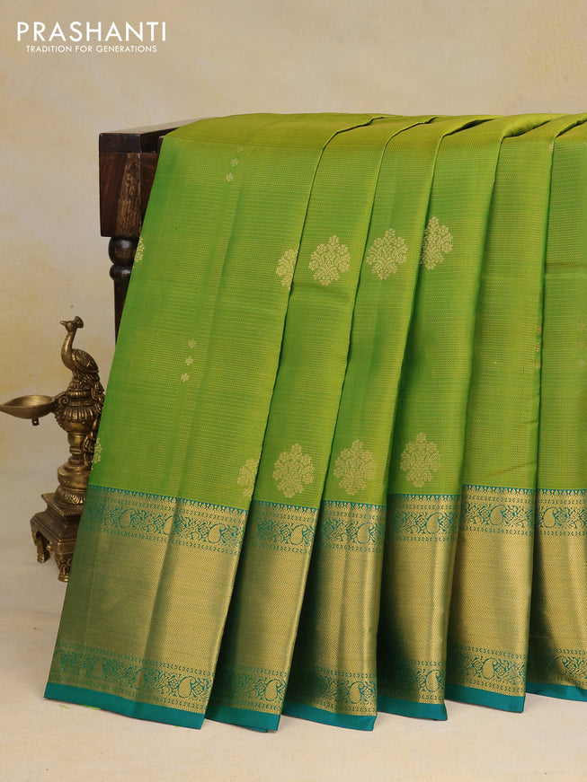 Pure kanchipuram silk saree light green and teal green with allover zari weaves & buttas and long zari woven border