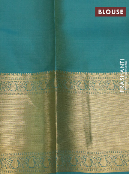 Pure kanchipuram silk saree pastel green and teal green with allover zari weaves & buttas and long zari woven border