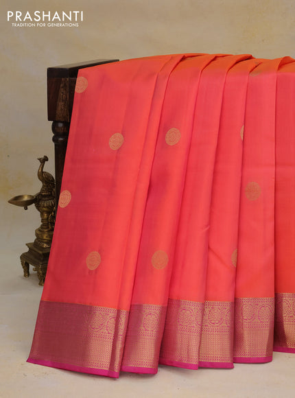 Pure kanchipuram silk saree orange and pink with zari woven buttas and zari woven border