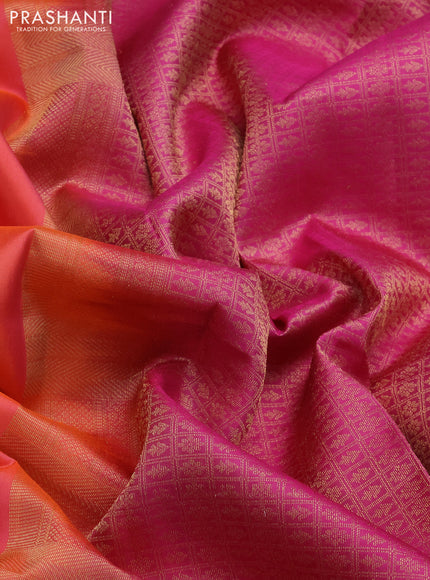 Pure kanchipuram silk saree orange and pink with zari woven buttas and zari woven border