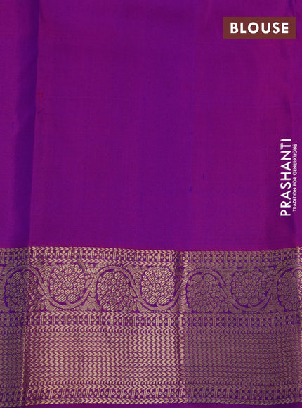 Pure kanchipuram silk saree dual shade of bluish green and purple with zari woven buttas and rich zari woven border