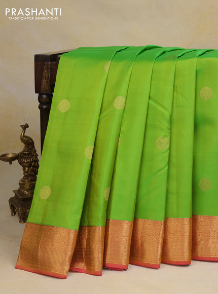 Pure kanchipuram silk saree light green and dual shade of pink with zari woven buttas and rich zari woven border