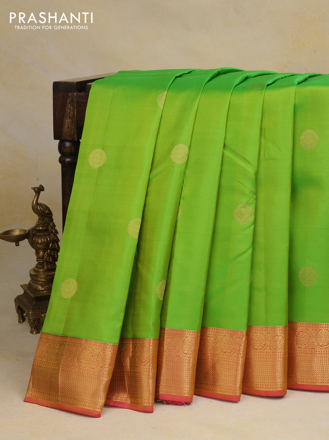 Pure kanchipuram silk saree light green and dual shade of pink with zari woven buttas and rich zari woven border