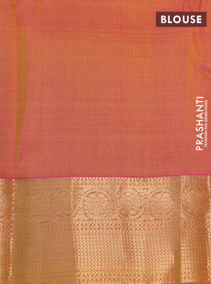 Pure kanchipuram silk saree light green and dual shade of pink with zari woven buttas and rich zari woven border