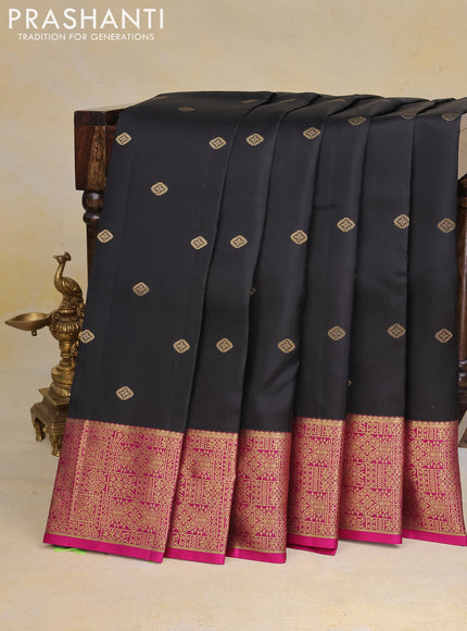 Pure kanchipuram silk saree black and pink with zari woven buttas and rich zari woven border