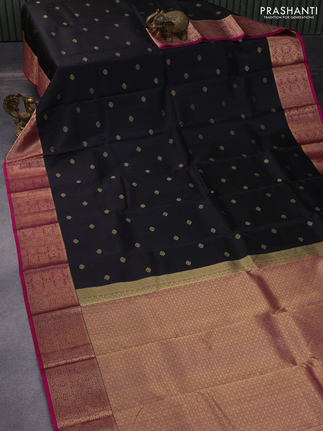 Pure kanchipuram silk saree black and pink with zari woven buttas and rich zari woven border