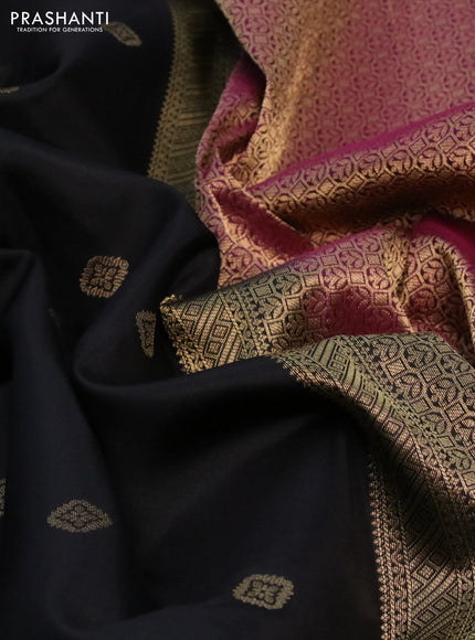 Pure kanchipuram silk saree black and pink with zari woven buttas and rich zari woven border