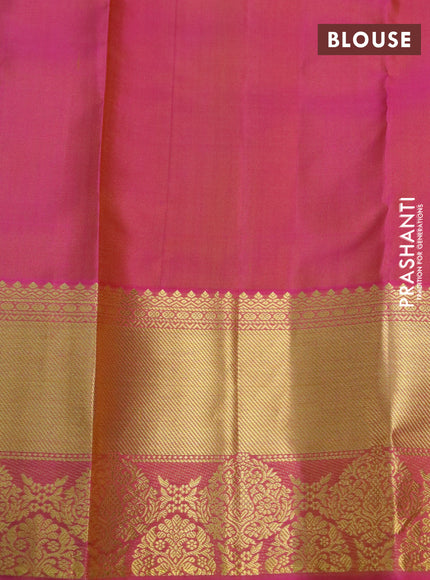 Pure kanchipuram silk saree sandal and pink with allover zari woven butta weaves and rich zari woven border