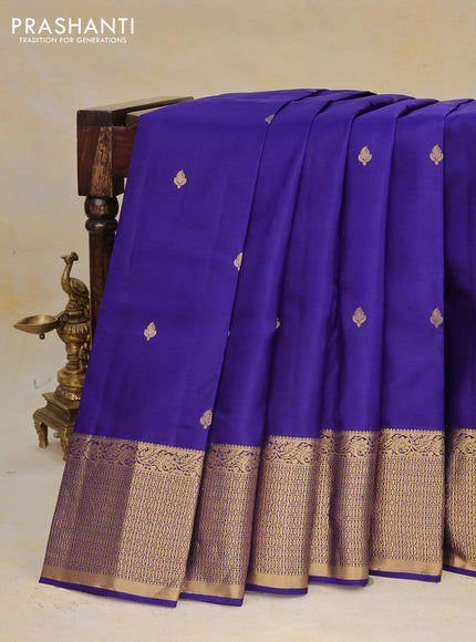 Pure kanchipuram silk saree blue with zari woven buttas and rich zari woven border