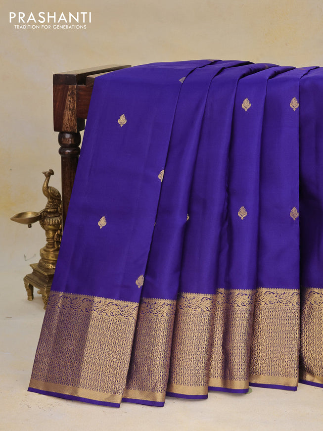 Pure kanchipuram silk saree blue with zari woven buttas and rich zari woven border