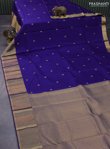 Pure kanchipuram silk saree blue with zari woven buttas and rich zari woven border