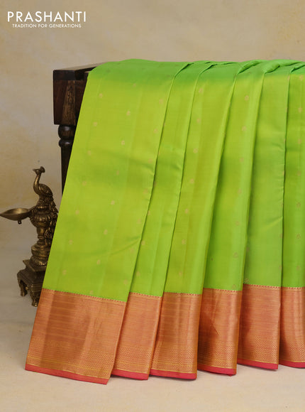 Pure kanchipuram silk saree light green and pink with zari woven buttas and rich zari woven border