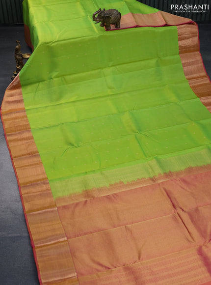 Pure kanchipuram silk saree light green and pink with zari woven buttas and rich zari woven border