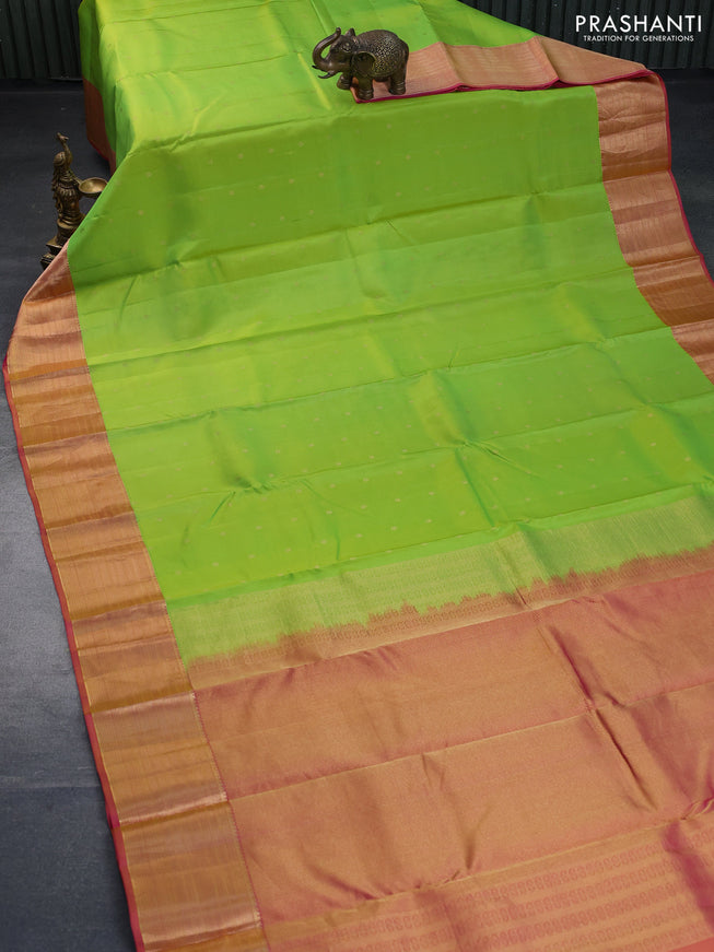 Pure kanchipuram silk saree light green and pink with zari woven buttas and rich zari woven border