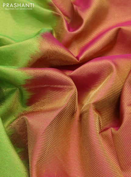 Pure kanchipuram silk saree light green and pink with zari woven buttas and rich zari woven border