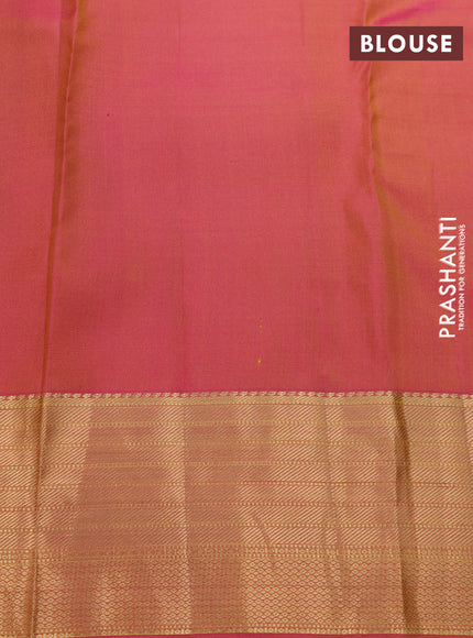 Pure kanchipuram silk saree light green and pink with zari woven buttas and rich zari woven border