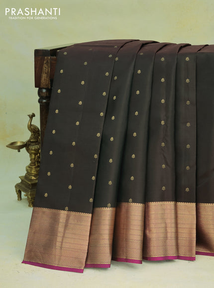 Pure kanchipuram silk saree deep maroon and purple with allover zari woven buttas and rich zari woven border