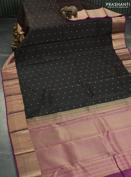 Pure kanchipuram silk saree deep maroon and purple with allover zari woven buttas and rich zari woven border