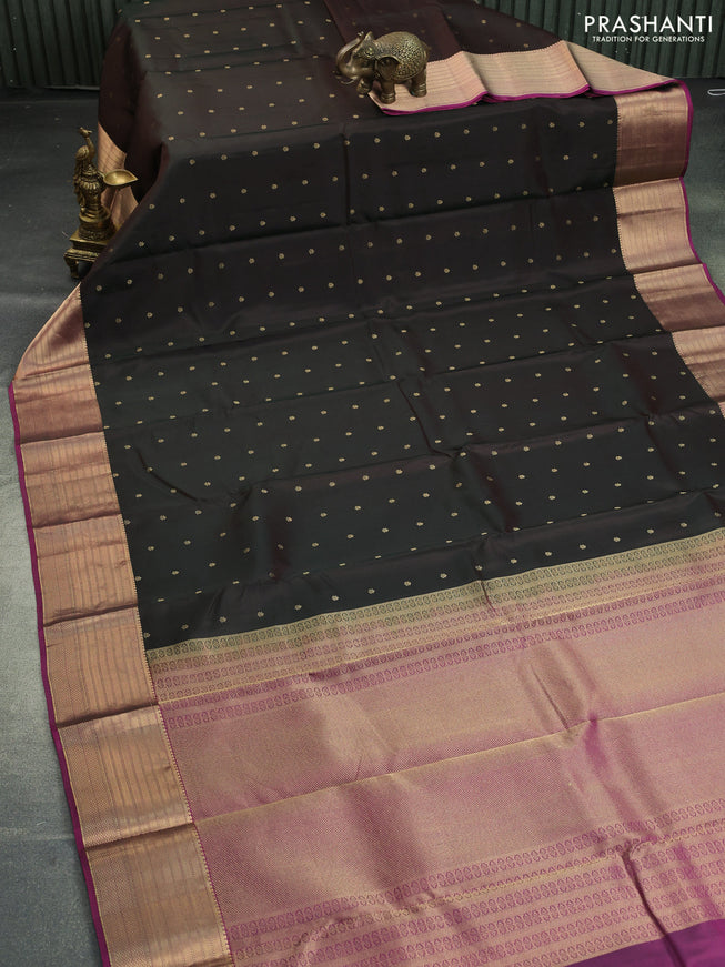 Pure kanchipuram silk saree deep maroon and purple with allover zari woven buttas and rich zari woven border