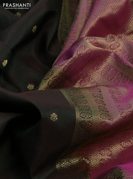 Pure kanchipuram silk saree deep maroon and purple with allover zari woven buttas and rich zari woven border