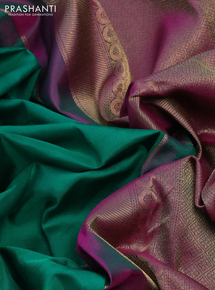 Pure kanchipuram silk saree teal green and purple with zari woven buttas and rich zari woven border