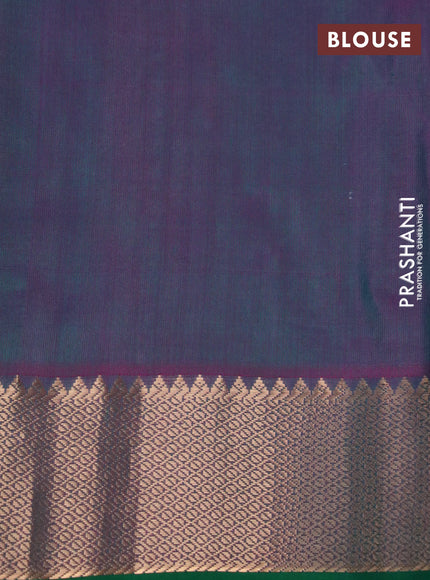 Pure kanchipuram silk saree parrot green and purple with zari woven buttas and zari woven border