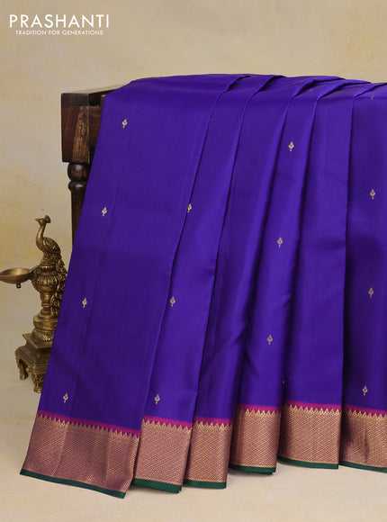 Pure kanchipuram silk saree blue and purple with zari woven buttas and zari woven border