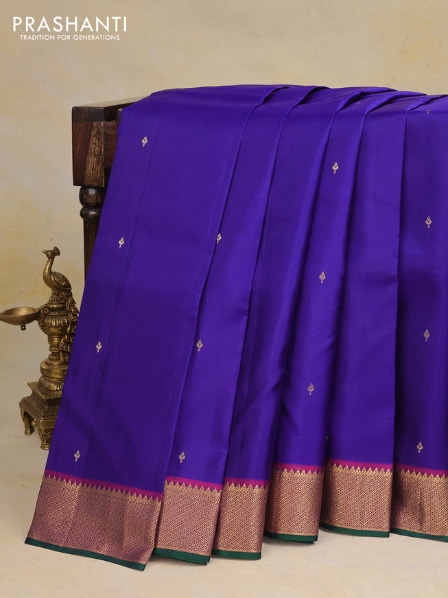 Pure kanchipuram silk saree blue and purple with zari woven buttas and zari woven border