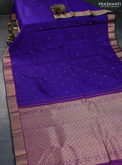 Pure kanchipuram silk saree blue and purple with zari woven buttas and zari woven border