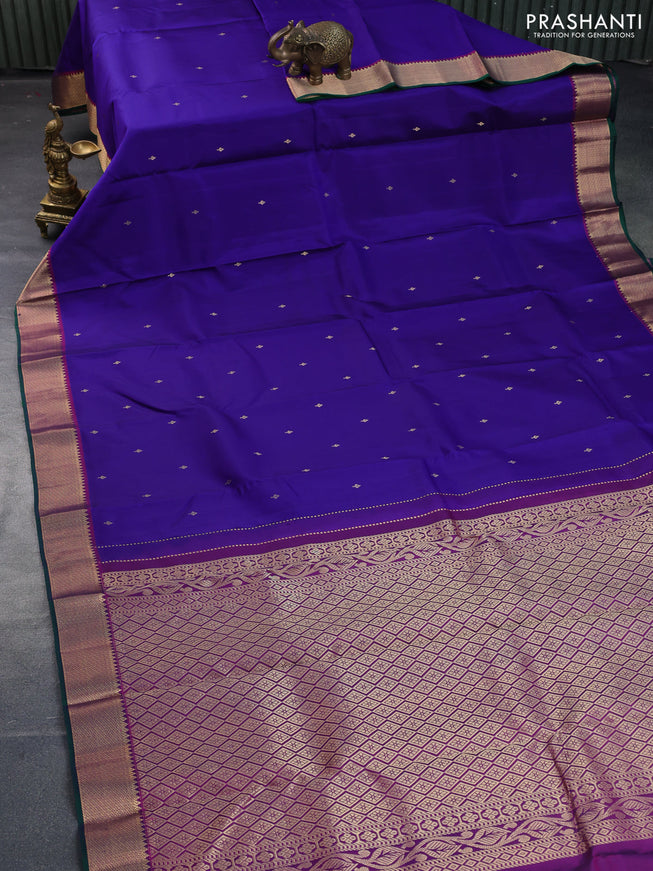 Pure kanchipuram silk saree blue and purple with zari woven buttas and zari woven border