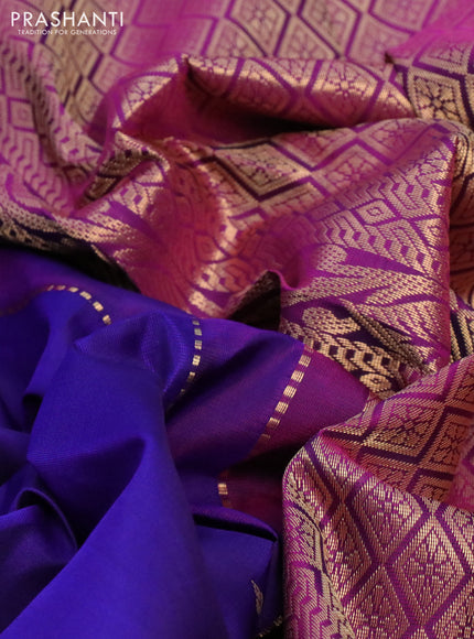 Pure kanchipuram silk saree blue and purple with zari woven buttas and zari woven border