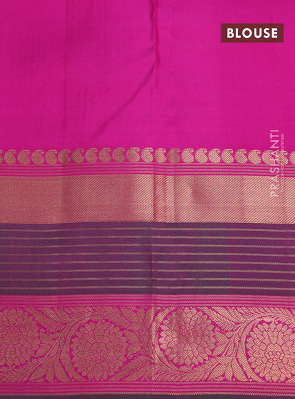 Pure kanchipuram silk saree dual shade of pinkish orange and pink with allover zari weaves and zari woven border