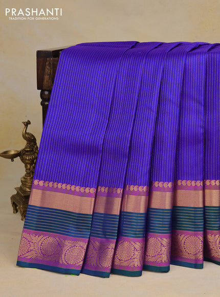 Pure kanchipuram silk saree blue and purple with allover zari weaves and zari woven border