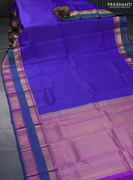 Pure kanchipuram silk saree blue and purple with allover zari weaves and zari woven border