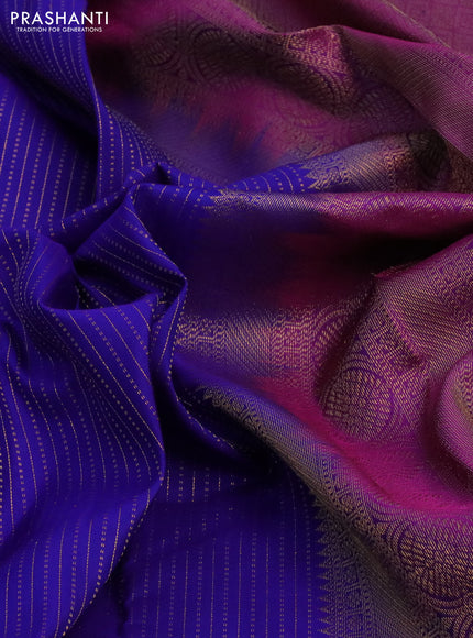 Pure kanchipuram silk saree blue and purple with allover zari weaves and zari woven border