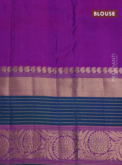 Pure kanchipuram silk saree blue and purple with allover zari weaves and zari woven border