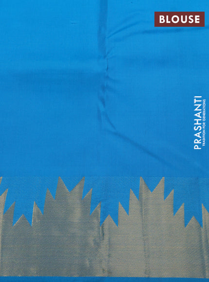 Pure kanchipuram silk saree light blue with plain body and temple zari woven border