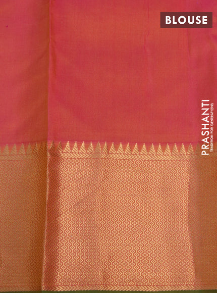 Pure kanchipuram silk saree yellow and dual shade of pink with zari woven buttas and rich zari woven border