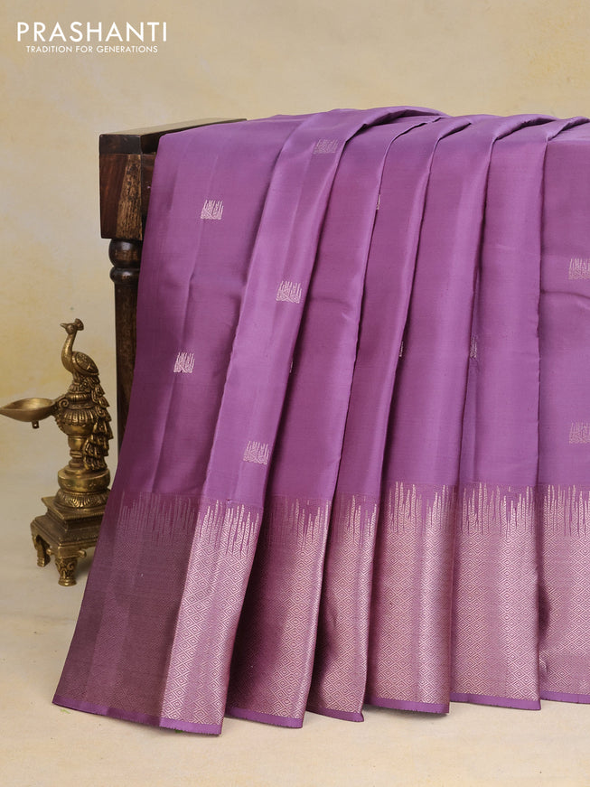 Pure kanchipuram silk saree mild lavender with zari woven buttas and rich zari woven border