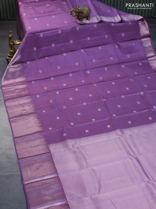 Pure kanchipuram silk saree mild lavender with zari woven buttas and rich zari woven border