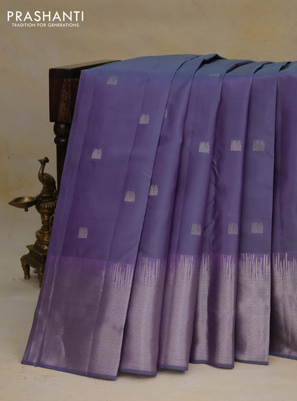 Pure kanchipuram silk saree dual shade of grey with silver zari woven buttas and silver zari woven border