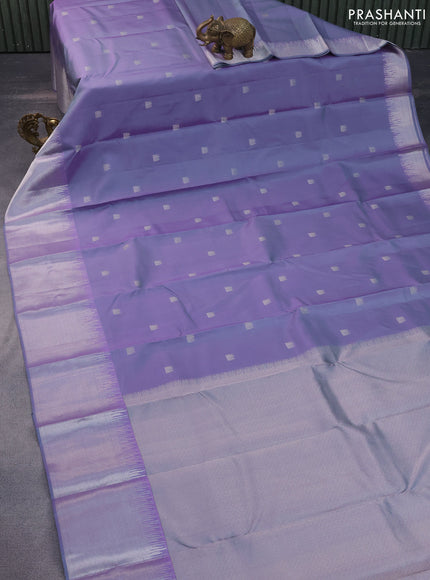 Pure kanchipuram silk saree dual shade of grey with silver zari woven buttas and silver zari woven border