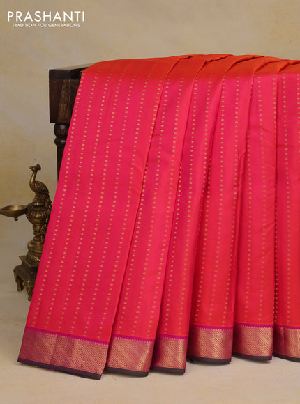 Pure kanchipuram silk saree dual shade of pinkish orange and pink with zari woven 1000 buttas and zari woven border