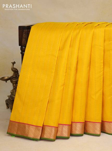 Pure kanchipuram silk saree yellow and green with zari woven 1000 buttas and zari woven border