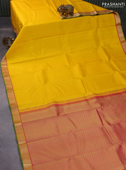 Pure kanchipuram silk saree yellow and green with zari woven 1000 buttas and zari woven border