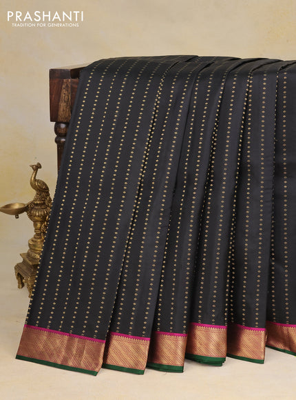 Pure kanchipuram silk saree black and pink with zari woven 1000 buttas and zari woven border